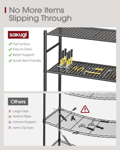 Sakugi 5-Tier Garage Shelving Unit - Heavy-Duty Metal Storage Shelves, Anti-Tip with Leveling Feet, Stable Storage for Kitchen, Pantry and Living Room Organization (Black, 30.7" x 10.6" x 58")
