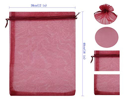 Ankirol 50pcs Sheer Organza Favor Bags 12 X 16 X Large Organza Drawstring Bags (Wine Red) - color: Wine Red