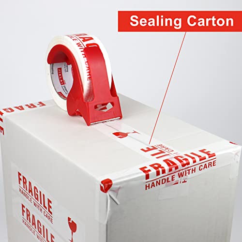 JIALAI HOME Fragile Tape Handle with Care Packing Tape 6 Rolls, Heavy Duty Shipping Box Sealing Tape with Dispenser, 2 Inch x 330 Feet (110 Yards) for Shipping and Moving Boxes