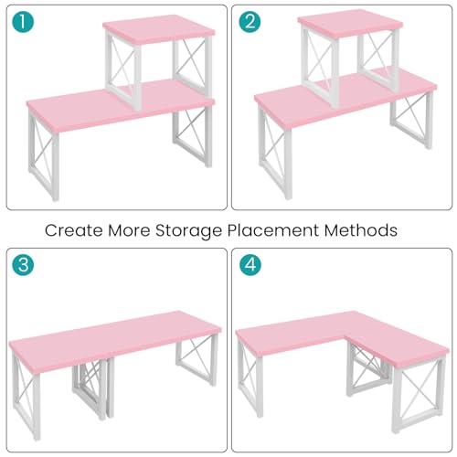ELITEROO Desktop Shelf, 2 Tier Independent Stackable Desk Stand - color: Pink
