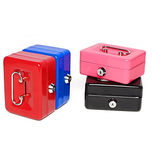 Jssmst Small Cash Box with Lock and Slot, Metal Coin Piggy Bank for Adults and Kids, Blue Locking Money Box - color: Blue, size: XS(4.92")-slot