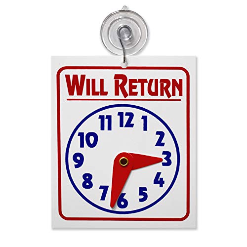 Double Sided "Will Return" Clock and "Open Come in" Sign with Adjustable Clock Hands & Suction Cup, 1 Unit - size: 1 Unit