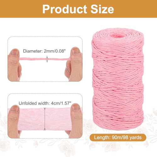 Generic Pink Raffia Ribbon,98 Yard Natural Raffia Paper String 2mm Wide Twisted Raffia Yarn Twine for Gift Wrapping Crocheting Knitting DIY Crafts