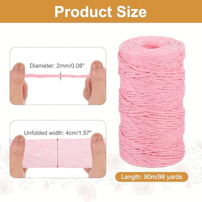 Generic Pink Raffia Ribbon,98 Yard Natural Raffia Paper String 2mm Wide Twisted Raffia Yarn Twine for Gift Wrapping Crocheting Knitting DIY Crafts
