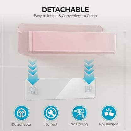 Nieifi Adhesive Shower Shelves, Pink, 5 Pieces - color: Pink-Clear, size: 5 pieces
