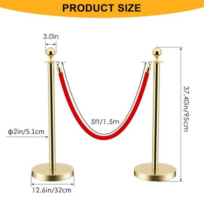 LOVMOR 12Pcs Gold Stanchion Posts Queue with 8pcs Red Velvet Rope, Crowd Control Barriers Queue Line Rope, Crowd Control Stanchion for Party Supplies - color: Gold-12pack