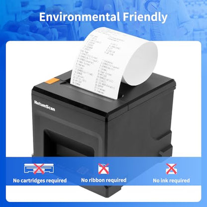NetumScan 80mm POS Receipt Printer 300mm/s USB Thermal Receipt Printer with Auto Cutter Cash Drawer, USB Ethernet Interface,Support Windows/Mac/Linux, Restaurant Kitchen Printer for ESC/POS,NS8360L