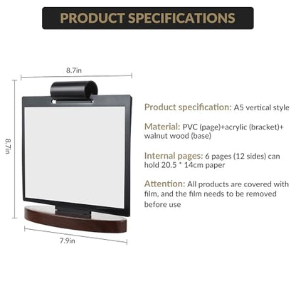 Garvee Show 15 Stand Tabletop Easel, 2 Pack A5 Horizontal Acrylic Flip Menu Sign Holder with Walnut Wood Base, Desktop Display Organizer for Restaurant Cafe Shop Office Menu Poster