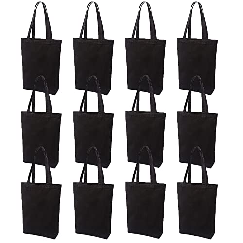 Lily queen Natural Canvas Tote Bags DIY Reusable Shopping Grocery Bag (Black - 12 Pack) - color: Black - 12 Pack