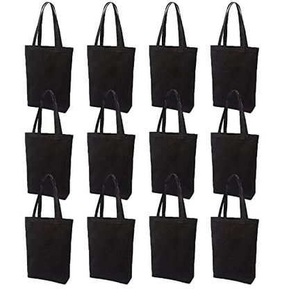 Lily queen Natural Canvas Tote Bags DIY Reusable Shopping Grocery Bag (Black - 12 Pack) - color: Black - 12 Pack
