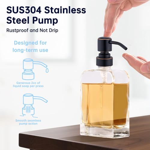 Clear Glass Soap Dispenser with Oil Rubbed Bronze Rust Proof Stainless Steel Pump, 12 Oz Refillable Lotion Bathroom Soap Dispenser, Kitchen Hand and Dish Soap Dispensers - color: Oil Rubbed Bronze, size: 12 oz