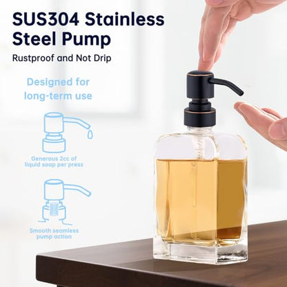 Clear Glass Soap Dispenser with Oil Rubbed Bronze Rust Proof Stainless Steel Pump, 12 Oz Refillable Lotion Bathroom Soap Dispenser, Kitchen Hand and Dish Soap Dispensers - color: Oil Rubbed Bronze, size: 12 oz