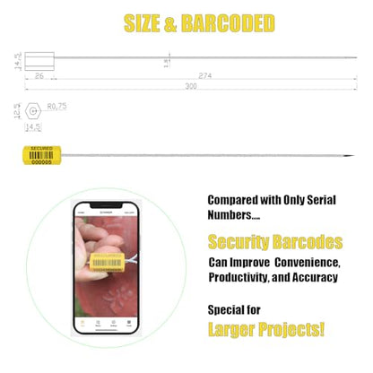 φ1.8mm x11.8" Yellow ISO17712 Certified Barcode Security Cable Seals (1000)