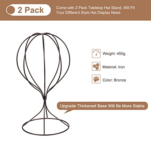 uxcell Metal Hat Display Stand 2 Pack Tabletop Hat and Wig Rack Modern Women Closet Holder for Baseball Cap, Fedora Hat, Cowboy Hat - Bronze - color: Bronze