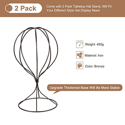 uxcell Metal Hat Display Stand 2 Pack Tabletop Hat and Wig Rack Modern Women Closet Holder for Baseball Cap, Fedora Hat, Cowboy Hat - Bronze - color: Bronze