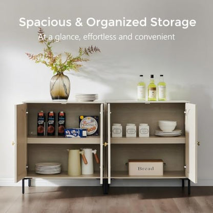 IFGET 123.5" W Modern Arched Sideboard Buffet Cabinet with Storage, Cream - color: Cream, size: 4 Pieces