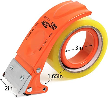 PROSUN 2 Pack Heavy Duty Metal Packing Tape Dispenser Gun and 2 Replacement Blades:2-inch Wide Tape Dispenser for Shipping, Moving, Office & Warehouse(2026 NEW Set 2" Blue + 2" Orange) - color: Orange+blue