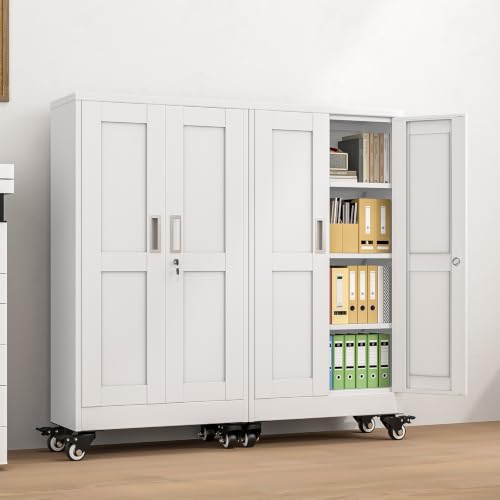 pozdeg 45.6" White Lockable Rolling Metal Garage Storage Cabinet - color: White, size: 11.8"D x 23.7"W x 45.6"H