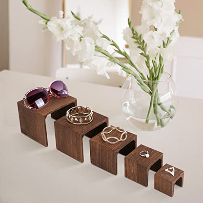 MOOCA Wooden Jewelry Display Stand Set, 5-Piece Product Risers - color: Brown N Shape, 5 Pieces
