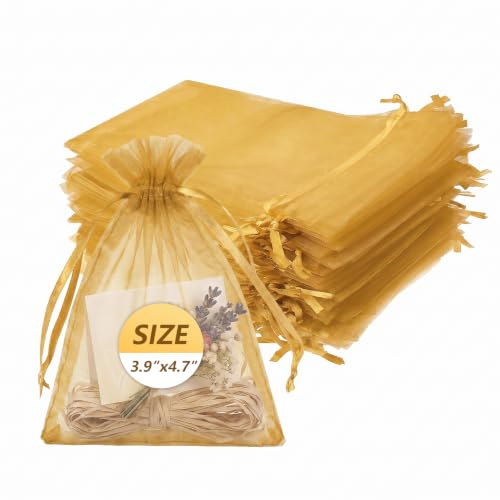 Wudygirl 100 PCS Organza Bags 3.9"x4.7" Gift Bags with Drawstring Gold - color: Gold, size: 3.9x4.7 IN