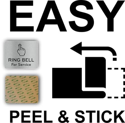Ring Bell For Service Sign Adhesive Waterproof Sticker or Door Notice, SILVER/GOLD/BLACK engraved with Universal Icon Symbol and Text (Small Size 4.7" x 3.9") (Silver) - size: 5 inches by 4 inches