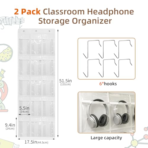 2 Pack Headphone Organizer, 30 Clear Pockets Over Door