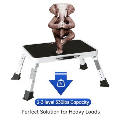 RV Step Stool Foldable Adjustable Height Sturdy Stable Step Ladder with a Non-Slip Platform Camper Step Stool with Non-Slip Rubber Feet, Easy to Carry (White) - size: 3-level