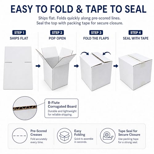 8x8x6 White Shipping Boxes, 25 Pack - size: 8x8x6 Inch