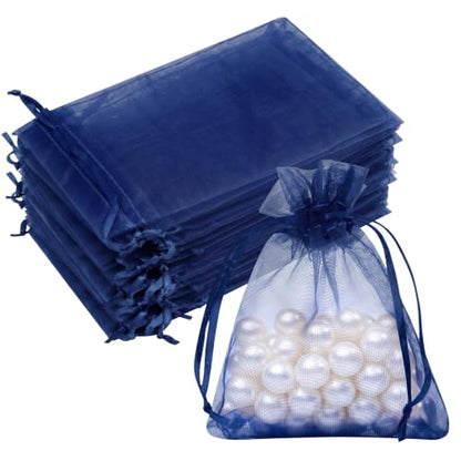 Crweety 50PCS Organza Bags 3x4 Navy Blue Small Gift Bags Mesh Drawstring - color: Navy Blue