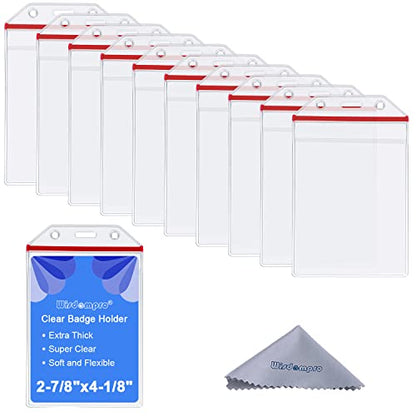 Wisdompro 10 Pack Vertical Thick Clear ID Badge Holder with Ziplock, Red - color: Red Zip, size: 10 Pack Vertical