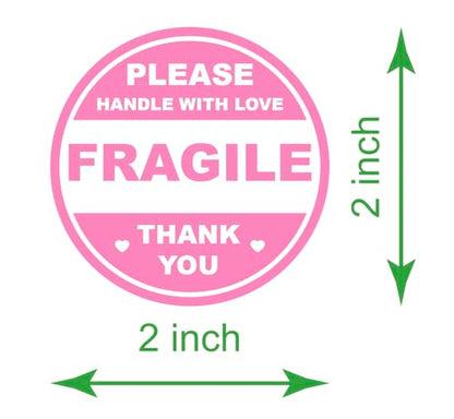 2 inch 300 PCS Pink Round Fragile Stickers for Shipping