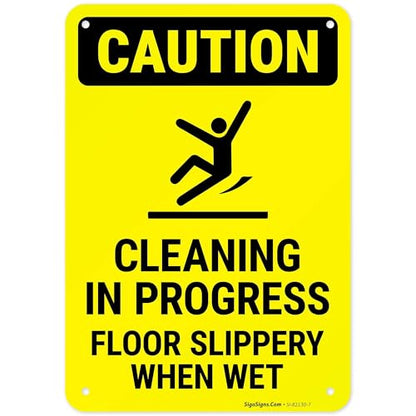 Caution Cleaning in Progress Floor Slippery When Wet OSHA Sign, - size: 10x7