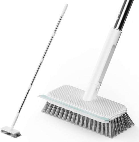 AIR U+ Concrete Scrub Brush, Long Handle, 7-Row Wire Bristles, Squeegee