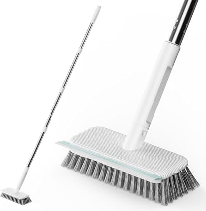AIR U+ Concrete Scrub Brush, Long Handle, 7-Row Wire Bristles, Squeegee