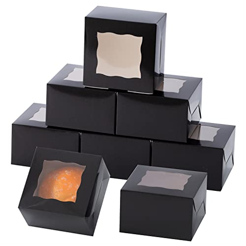 100Pcs Paper Cookie Boxes With Window Small Bakery Boxes 4x4x2.5 Inches Mini Cake Boxes For Pastries,Cupcakes,Desserts,Donuts,Chocolate Strawberries,Candy,Treat Boxes(4 * 4 * 2.5,Black) - color: Black