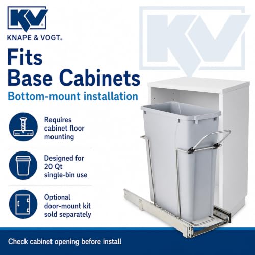 Knape & Vogt in-Cabinet Pull Out Trash Can, 20-Qt., Bottom-Mount Cabinet Installation, Requires Min 8-in Opening, 20.5 in x 8.5 in x 17.5 in, RS-PSW9-1-20-P, Platinum - color: Platinum
