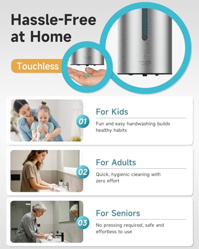 AIKE Automatic Liquid Soap Dispenser,25oz Capacity for Bathroom,Brushed - color: Brushed Stainless Steel