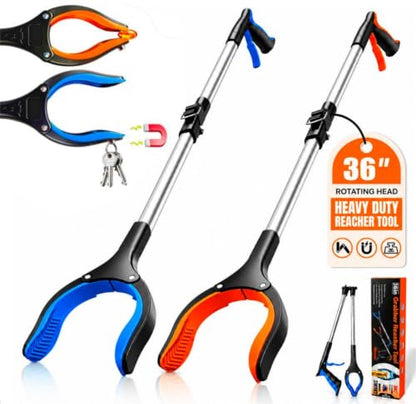 2-Pack 36" Grabber Reacher Tool, Long Easy Foldable Reaching Pickup Tool - color: 36"blue&orange - 2pack