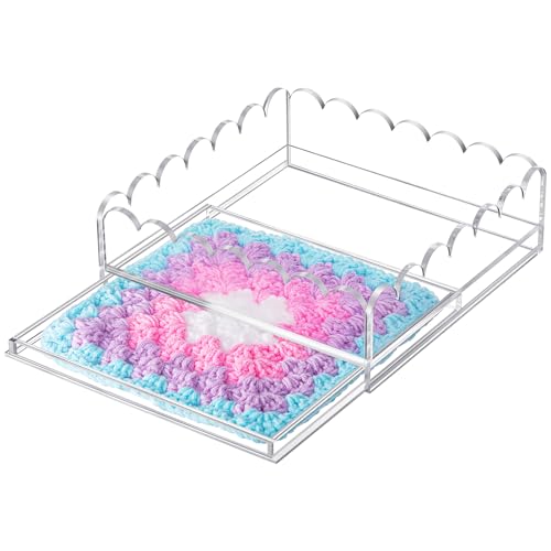 GlikCeil 1 Pcs 6.7" x 6.7" Acrylic Scalloped Tray Large Clear Acrylic Tray with Drawer for Insert Customizable Photos, Art, and Fabric Scalloped Basket for Needlepoint Napkin Frame Display Messages - size: 6.7" X 6.7"
