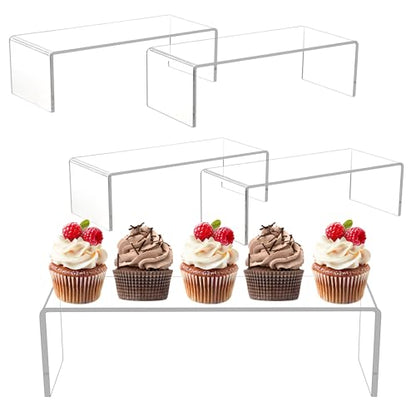 Jusalpha 4 Pc Large 12'' Clear Acrylic Risers, Display Risers Shelf Showcase Fixtures for Retail, Display Stand for Amiibo Funko POP Figures, Cupcakes, Food Display, Cabinet Organizer (12''x 5''x 3.5 '') - size: 12''x 5''x 3.5 ''