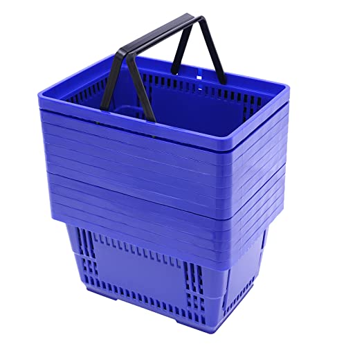 LOYALHEARTDY 12PCS Shopping Baskets with Handles, 21L Plastic Grocery Basket for Retail Store, Supermarket, Grocery Shopping |17" x 12" x 9" Portable Shop Basket (Blue) - color: Blue