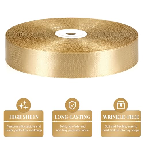 Champagne Gold Satin Ribbon 1 Inch x 100 Yards - color: Champagne Gold