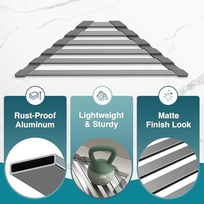 COOL-ANGLE Triangular Corner Sink Drying Rack, Aluminum, 16"x9.5", Gray