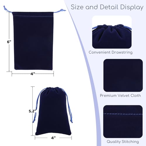 Tapleap 12Pcs Small Dice Bags, 4x6” Blue Velvet Drawstring Jewelry Pouch - color: Blue, size: 4x6in