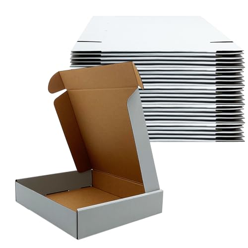 9 x9 x2 Inch Shipping Boxes Set of 25,White Corrugated Cardboard Mailers - size: 9x9x2 inches