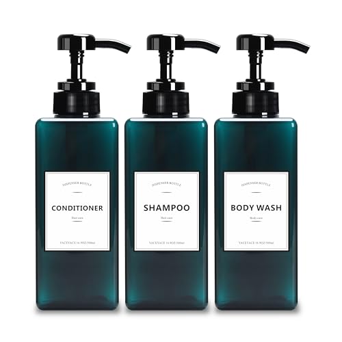 Travel Shampoo Bottles,YACEYACE 16.9oz Set of 3 Empty Shower Bottles - color: Blue Black, size: 2.5"L x 2.5"W x 8"H