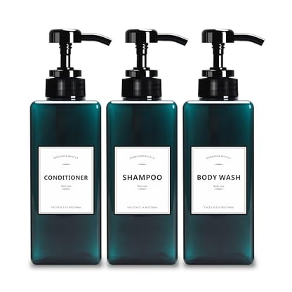 Travel Shampoo Bottles,YACEYACE 16.9oz Set of 3 Empty Shower Bottles - color: Blue Black, size: 2.5"L x 2.5"W x 8"H