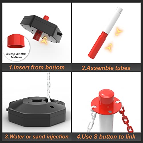 6 Pack Traffic Delineator Post Cones with Fillable Base & 5Ft Chain - color: Red+White