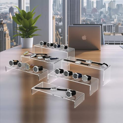 Longer 6 PCs 12 Inch Clear Acrylic Display Risers 4mm Thick 3 Tier Stand - color: Clear 12 Inch 6 PCs