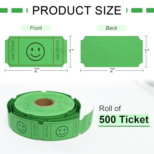 LLIKED 500 Raffle Tickets 1x2inch Smile Green Single Roll for Events - color: Green, size: 1"x2"